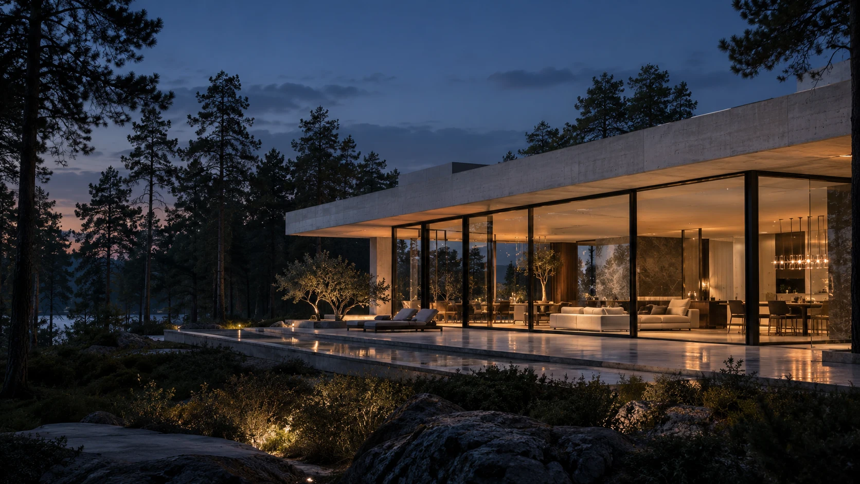 Concept van een moderne woning met grote glaspartijen